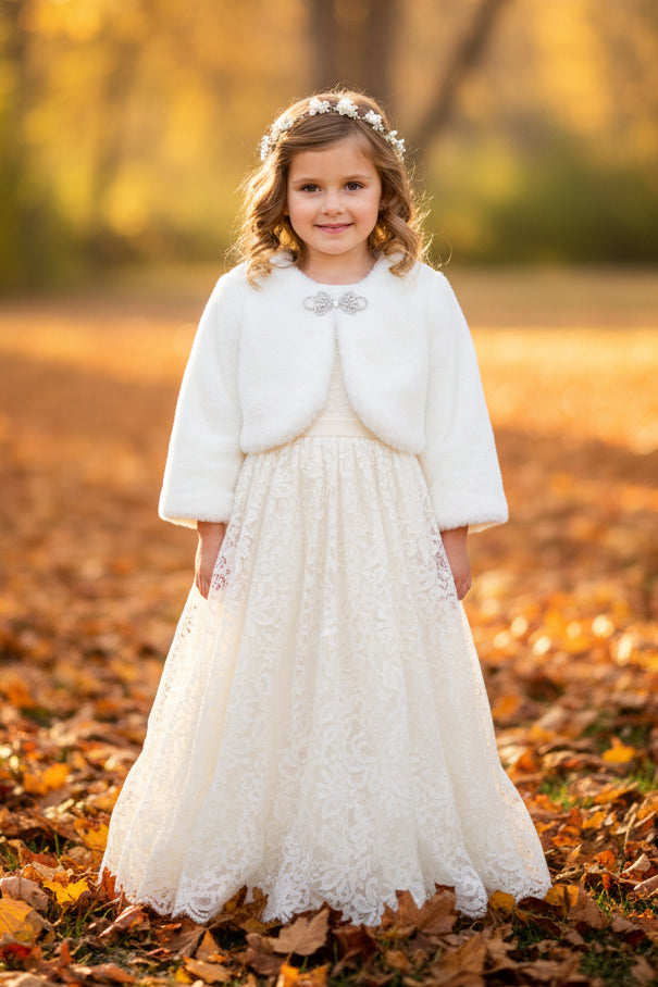 Fancy Jeweled Clasp Faux Fur Bolero White Ivory Girls & Baby Canada 3