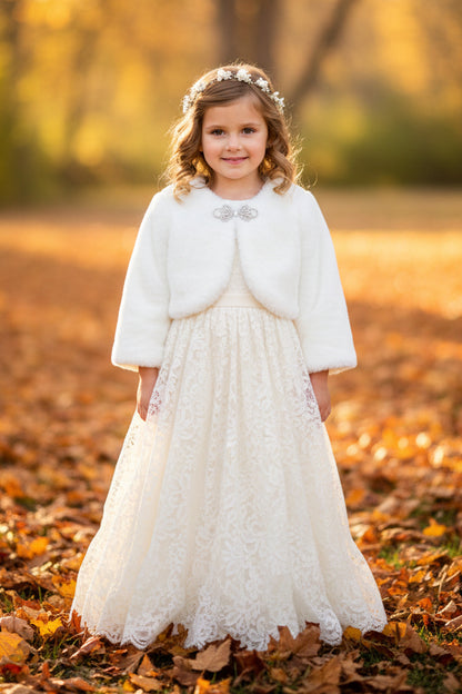 Fancy Jeweled Clasp Faux Fur Bolero White Ivory Girls & Baby Canada 3