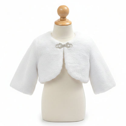 Fancy Jeweled Clasp Faux Fur Bolero White Ivory Girls & Baby Canada 4