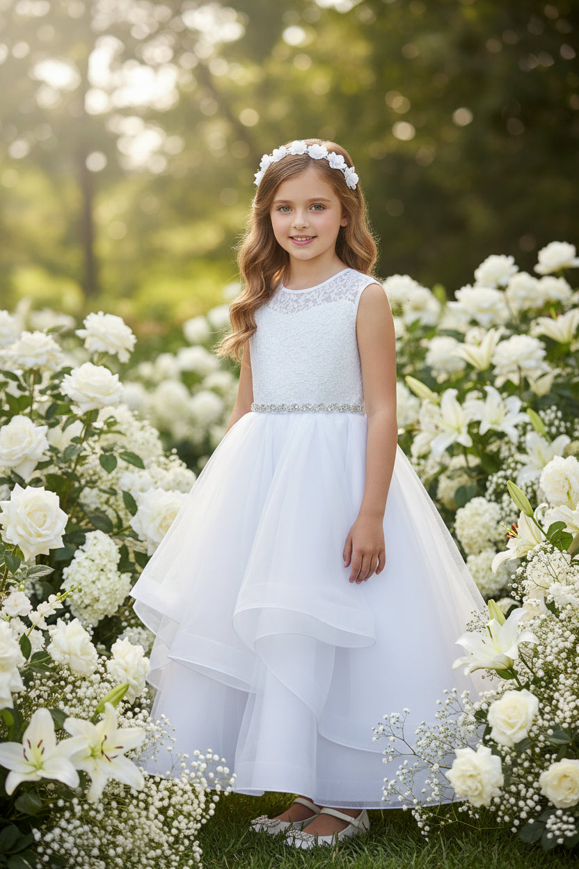 Fancy Lace Sweetheart Top Dress Layered Skirt Ivory White Canada