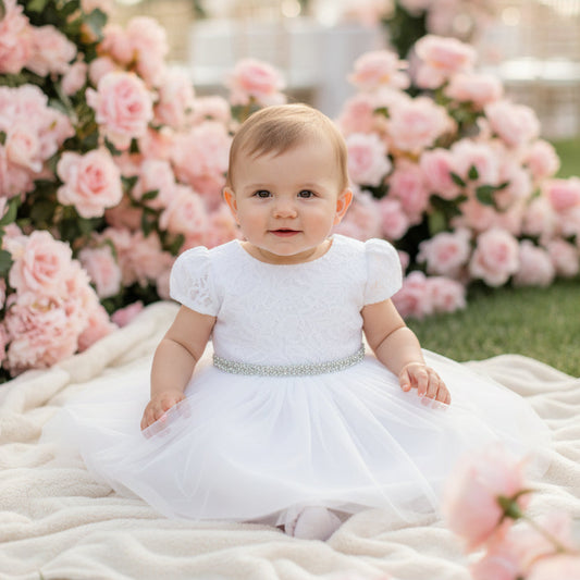 Fancy Lace Top Baby Baptismal Dress With Rhinestone Belt Canada 2