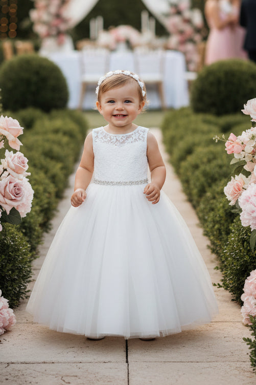 Fancy Lace Top Sweetheart Neck Line Baby Dress White Ivory Pink Canada live