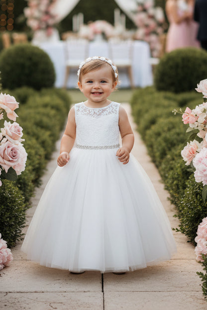 Fancy Lace Top Sweetheart Neck Line Baby Dress White Ivory Pink Canada live