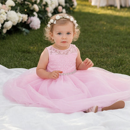 Fancy Lace Top Sweetheart Neck Line Baby Dress White Ivory Pink Canada live new