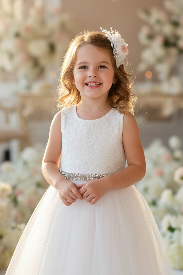  Fancy Lace Top Sweetheart Neck Line Girls Gown White Ivory Pink Canada pink front close belt





