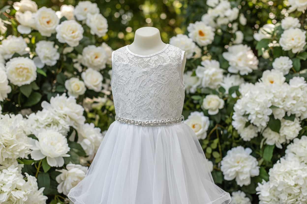 Fancy Lace Top Sweetheart Neck Line Girls Gown White Ivory Pink Canada pink front view top