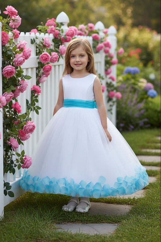 Fancy Petal Girls Party Dress Turquoise Petal View