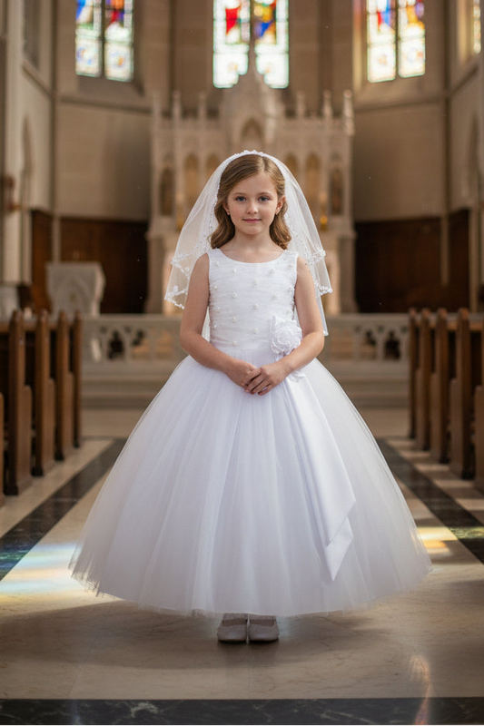 Fancy Ruched Pearl Top First Holy Communion Gown White Canada