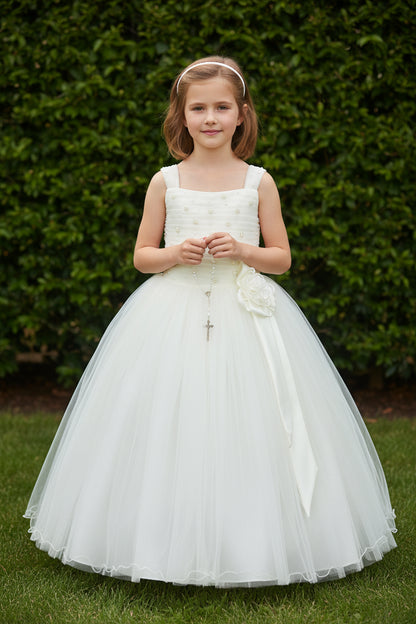 Fancy Ruched Pearl Top First Holy Communion Gown ivory Canada