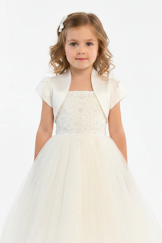 Fancy Seed Pearl Bodice Girls Gown & Bolero White Canada 2