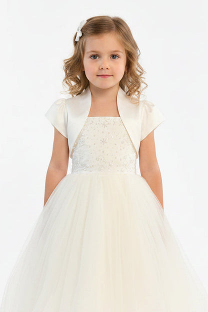 Fancy Seed Pearl Bodice Girls Gown & Bolero White Canada 2