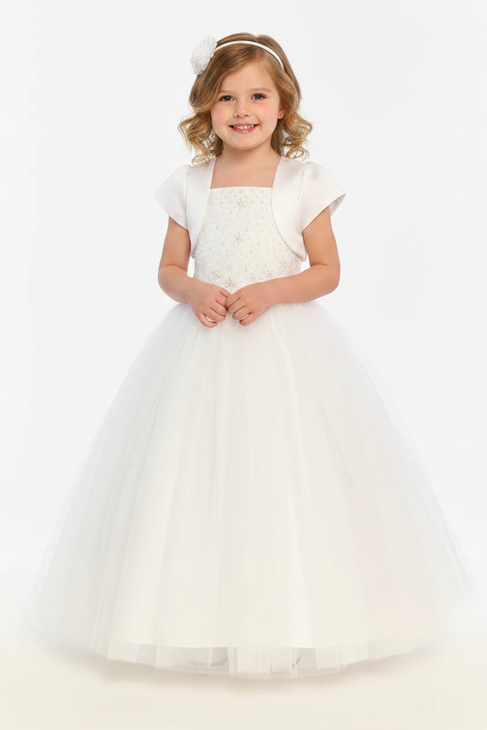 Fancy Seed Pearl Bodice Girls Gown & Bolero White Canada 3