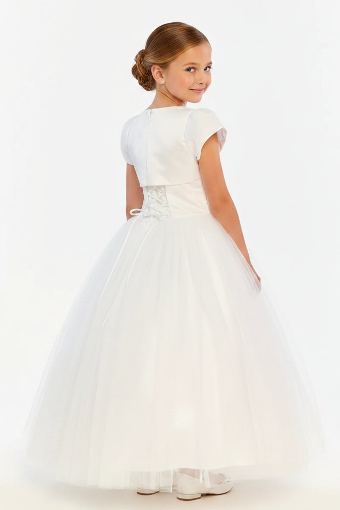 Fancy Seed Pearl Bodice Girls Gown & Bolero White Canada 8
