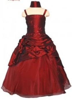 Fancy Sequined Girls Formal Ball Gown Burgundy Front View