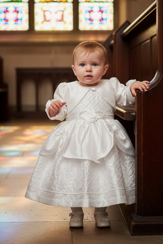 Fancy Sleeved Bolero Baptism Christening Dress White Canada