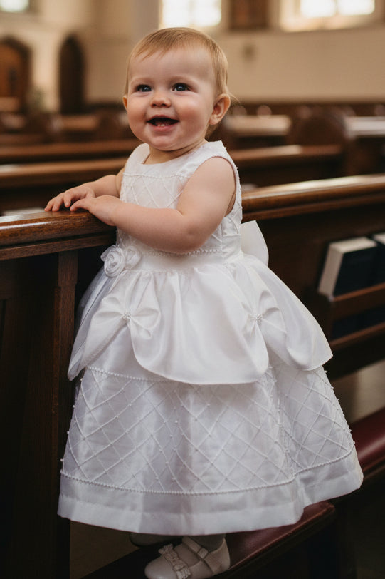Fancy Sleeved Bolero Baptism Christening Dress White Canada side view