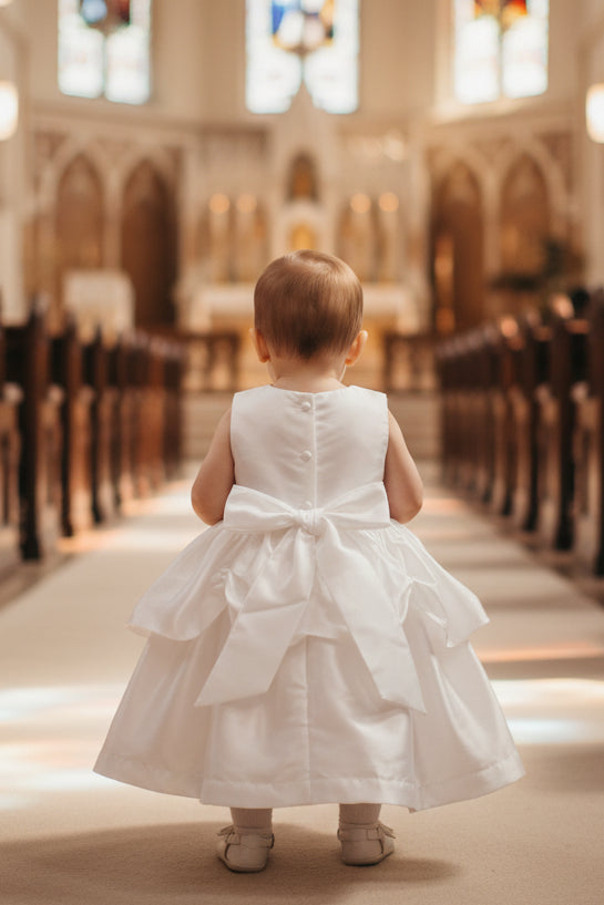 Fancy Sleeved  Bolero Baptism Christening Dress White Canada back