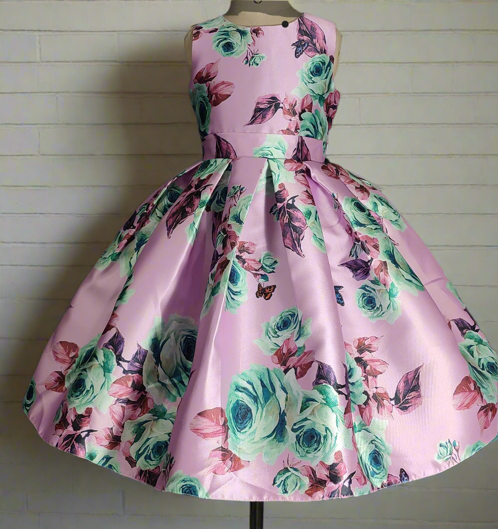 Fancy Vintage Floral Girls Party Dress  Lilac Front View