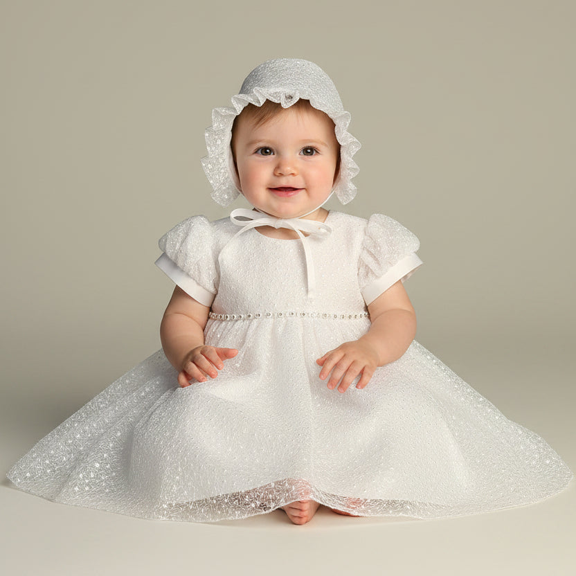 Finely Embroidered Tulle Baptism Dress Rhinestone Waist Trim Canada 2