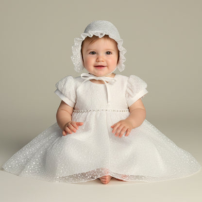 Finely Embroidered Tulle Baptism Dress Rhinestone Waist Trim Canada 2
