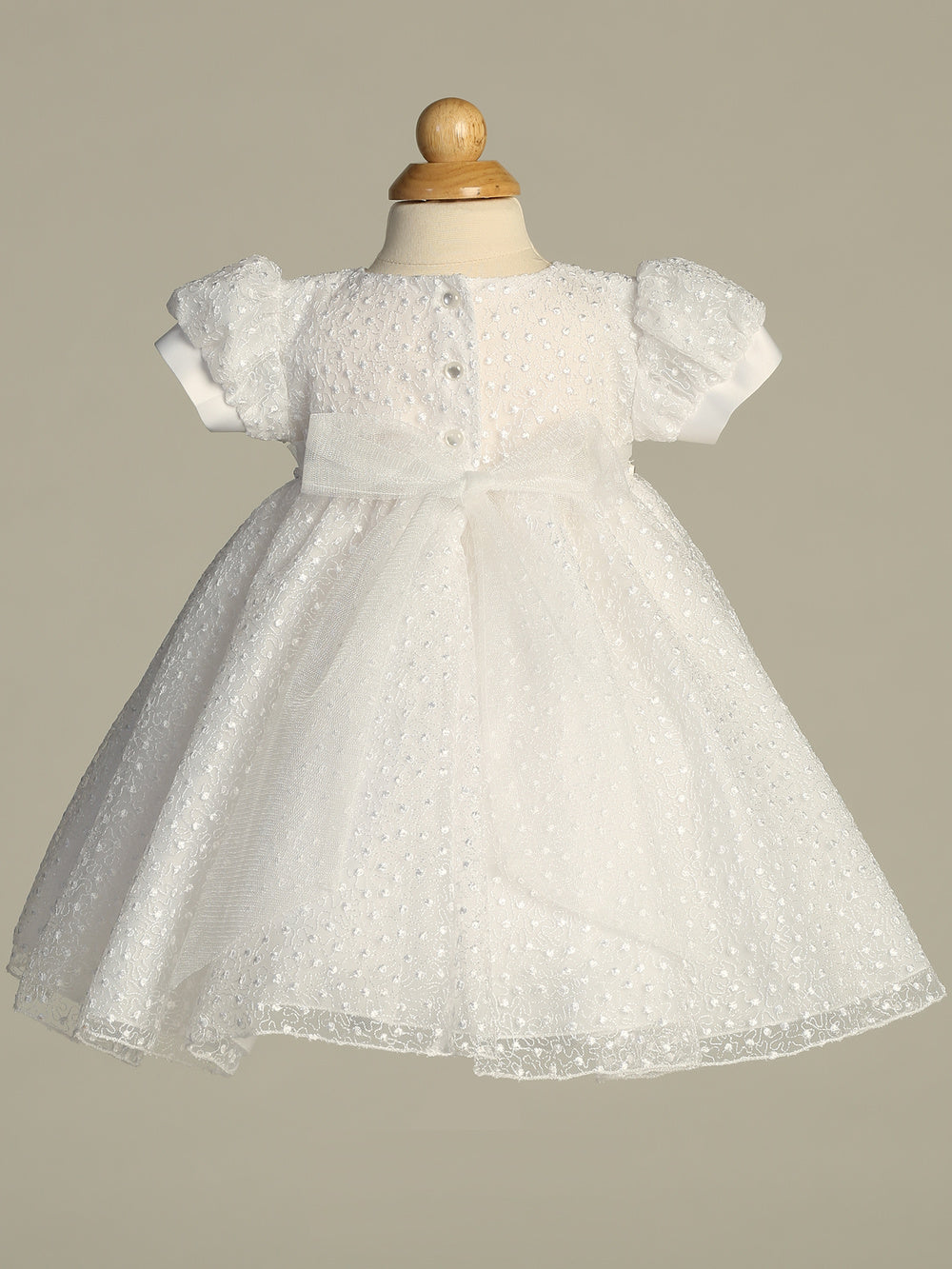 Finely Embroidered Tulle Baptism Dress Rhinestone Waist Trim Canada back