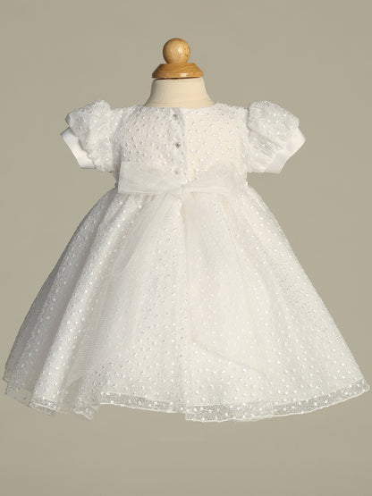 Finely Embroidered Tulle Baptism Dress Rhinestone Waist Trim Canada back