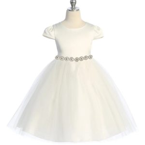 Fitted Cap Sleeve Girls 6Dress Ivory Front View