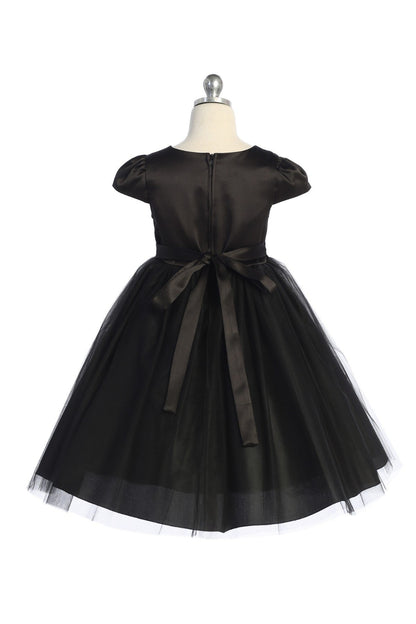 Fitted Cap Sleeve Girls Dress Black Back View 