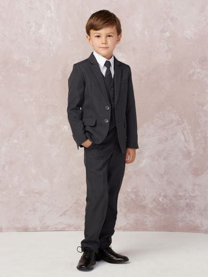 Five Piece Boys Suit Dark Charcoal Gray Front View