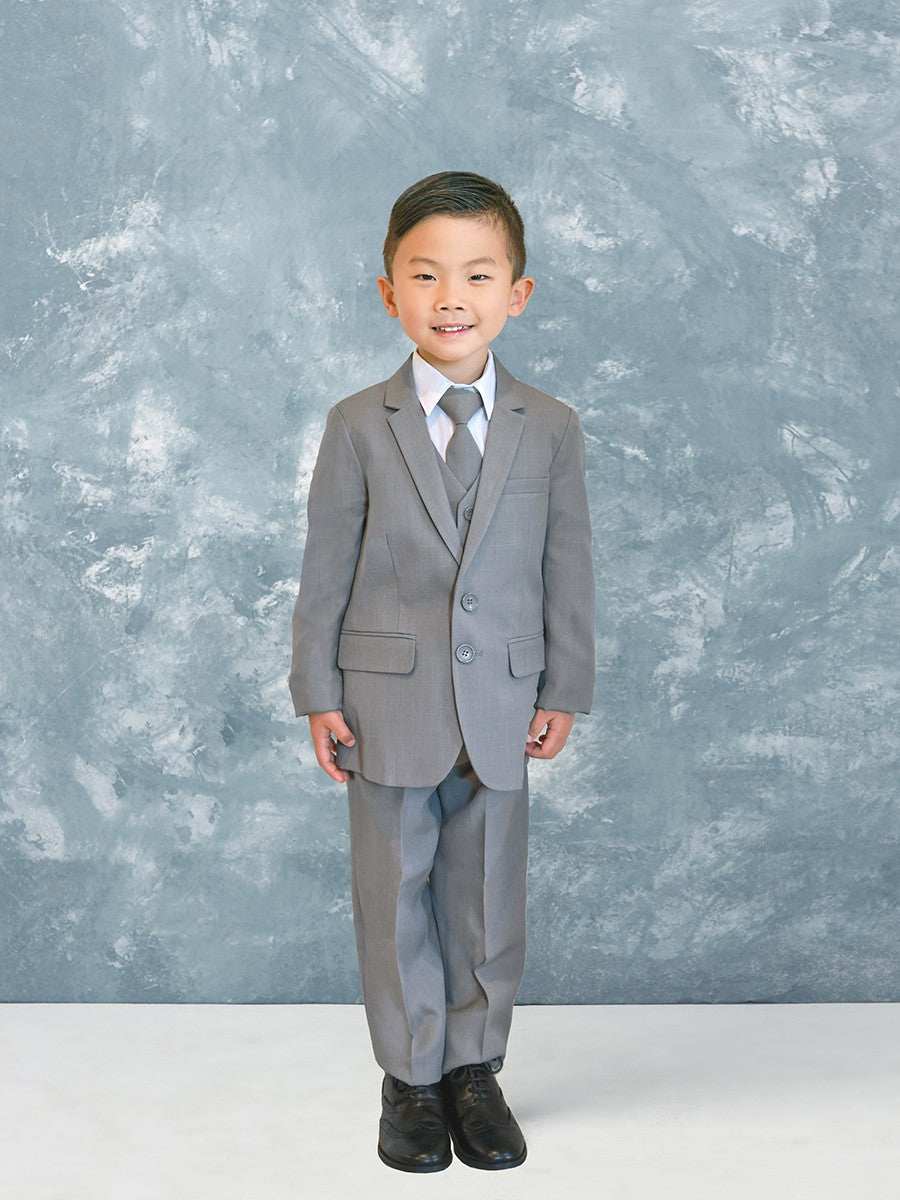 Five Piece Boys Suit Light Gray Live Front View  