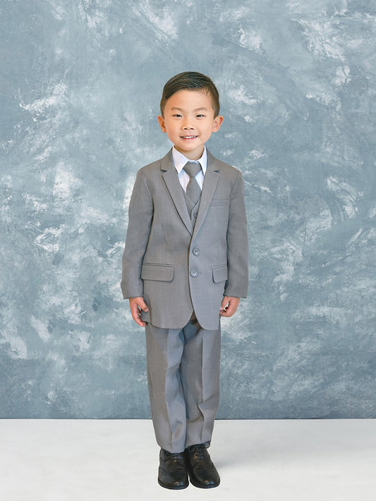 Five Piece Boys Suit Light Gray Live Front View  