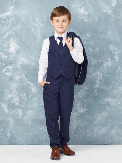 Five Piece Boys Suit Navy Front Jacket Off View