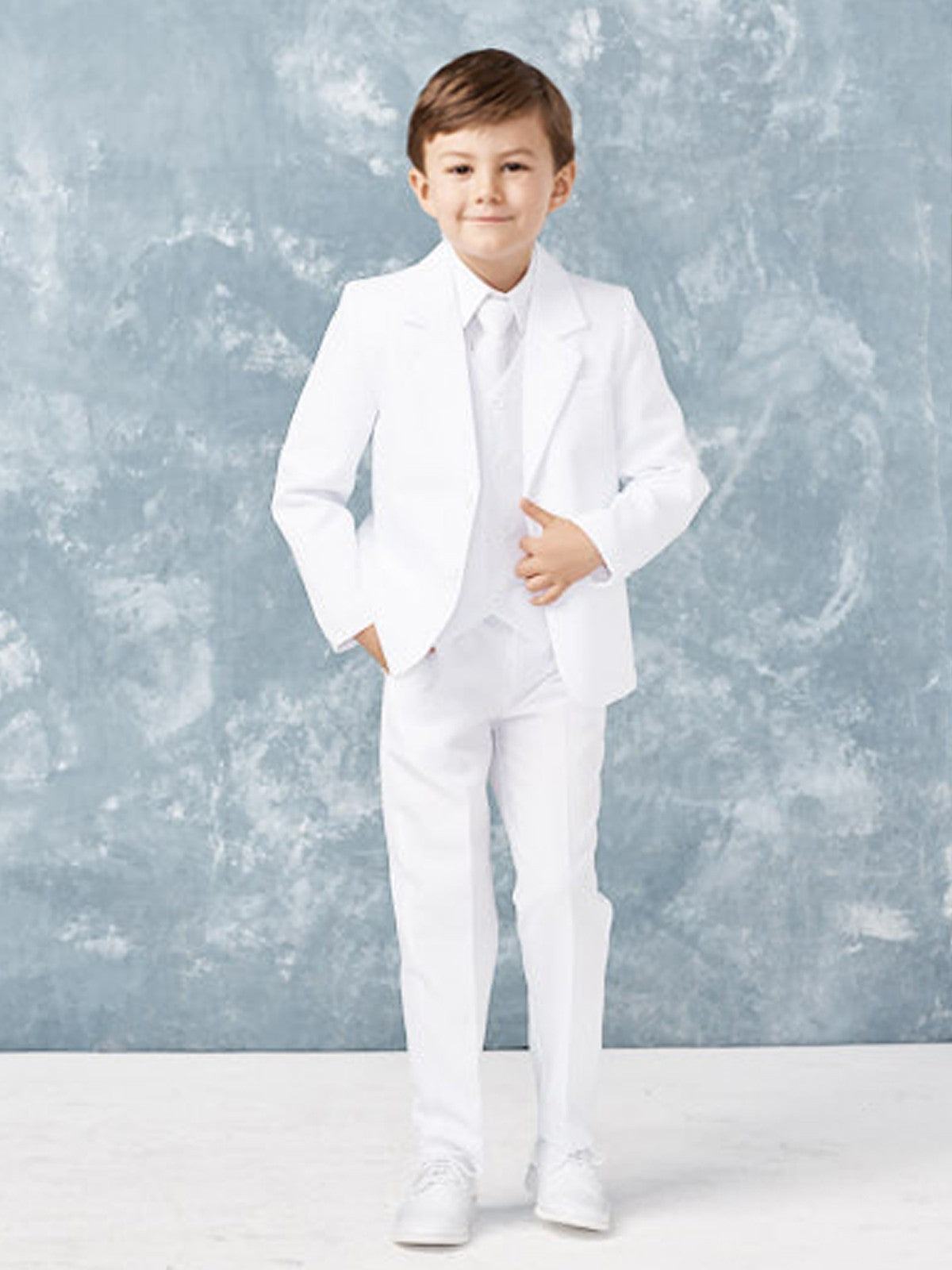 Five Piece Boys Suit White Front Pocket View