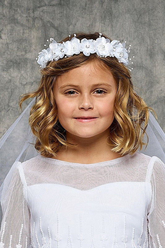 Flower Crown Veil With Gem & Pearl Adornments Girls White Ivory Canada 3