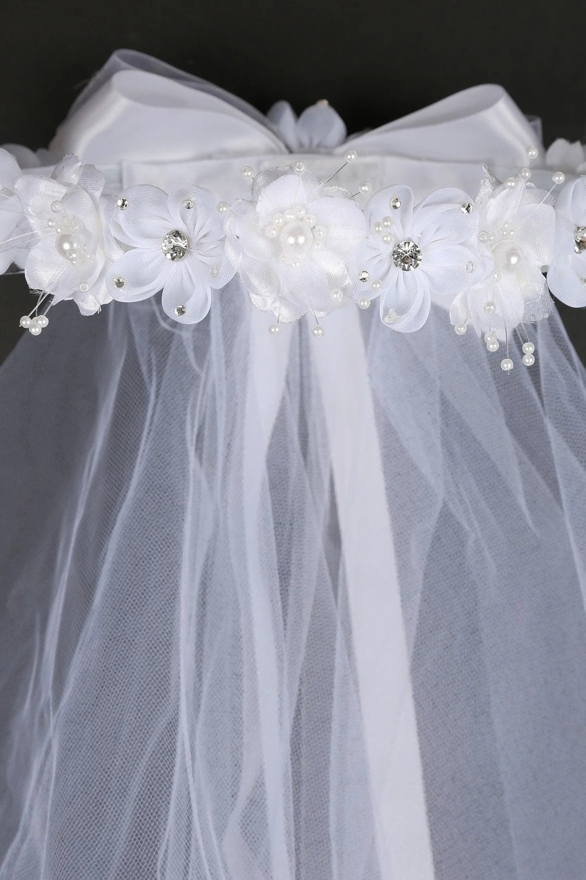 Flower Crown Veil With Gem & Pearl Adornments Girls White Ivory Canada 4