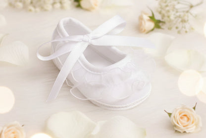 Girls Baptism Christening Shoe White Satin Organza Ruffle Canada