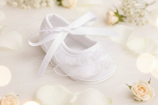 Girls Baptism Christening Shoe White Satin Organza Ruffle Canada