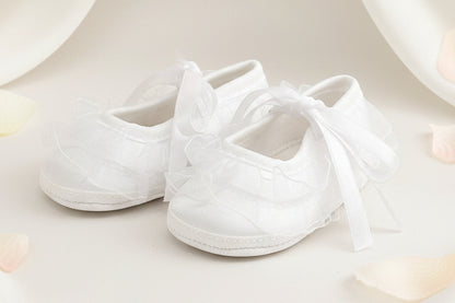 Girls Baptism Christening Shoe White Satin Organza Ruffle Canada pair