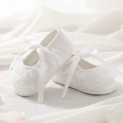Girls Baptism Christening Shoe White Satin Organza Ruffle Canada pair close