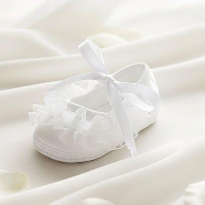 Girls Baptism Christening Shoe White Satin Organza Ruffle Canada single close
