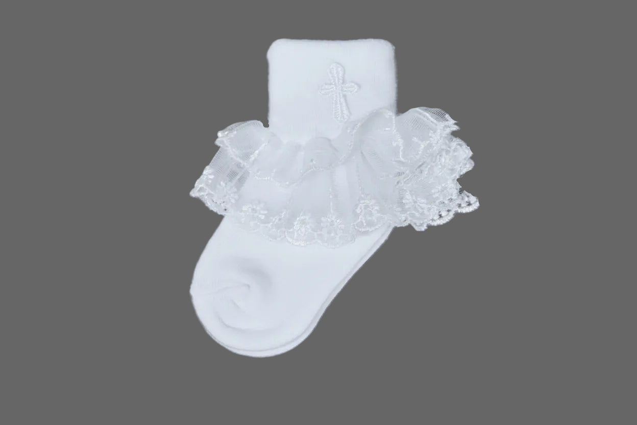 Girls Baptism Christening Sock Cotton Blend Ruffle Cross White Canada