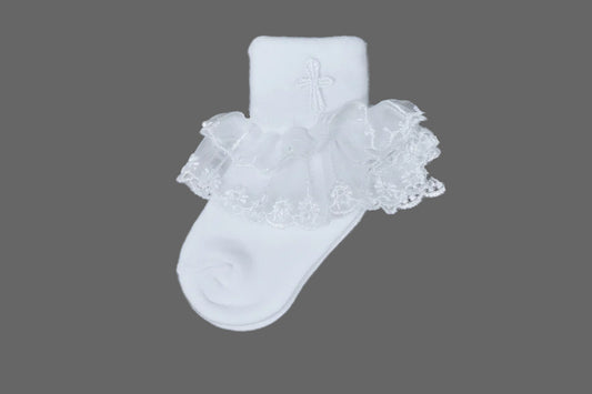 Girls Baptism Christening Sock Cotton Blend Ruffle Cross White Canada