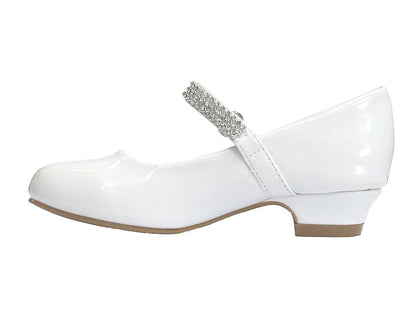 Girls Diamond Strap Shoe With Heel White Ivory Black Canada w