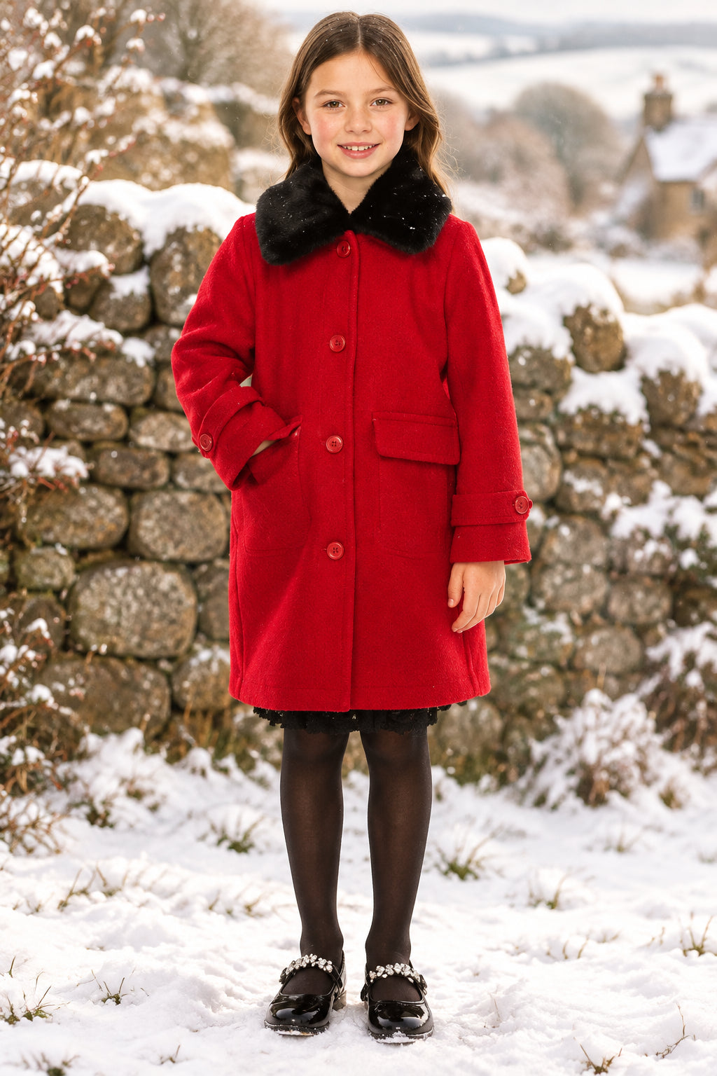 Girls Dress Jacket Removable Fur Trim Red Black Canada red