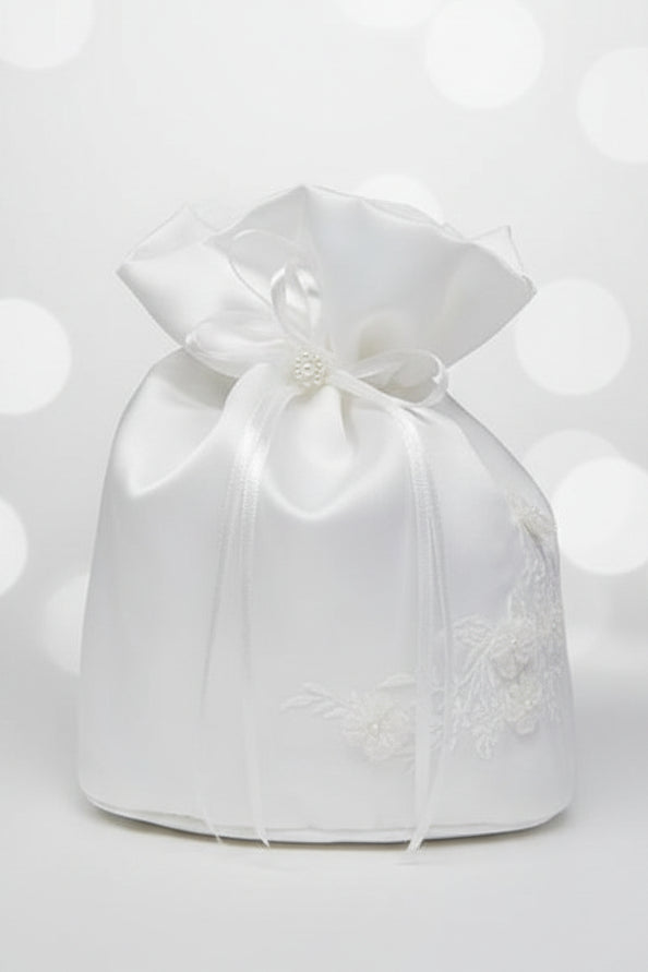 Girls Embroidered Satin Communion Purse White Ivory Canada close