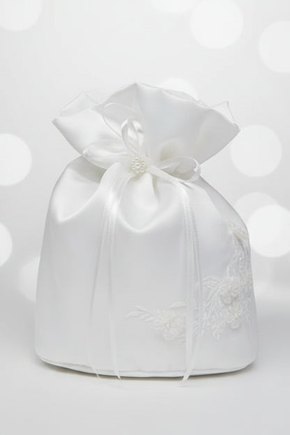 Girls Embroidered Satin Communion Purse White Ivory Canada close