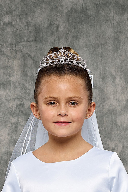 Girls First Communion Tiara Veil – Butterfly Rhinestone Crown White