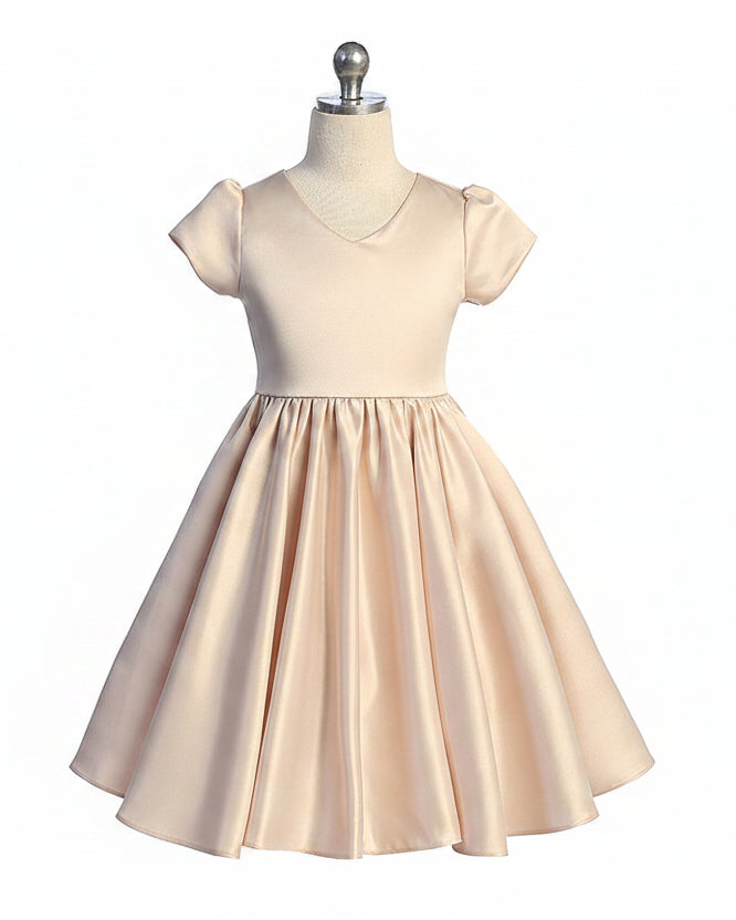 Girls Formal Dress V-Neck Satin Multi Colour Canada champagne front