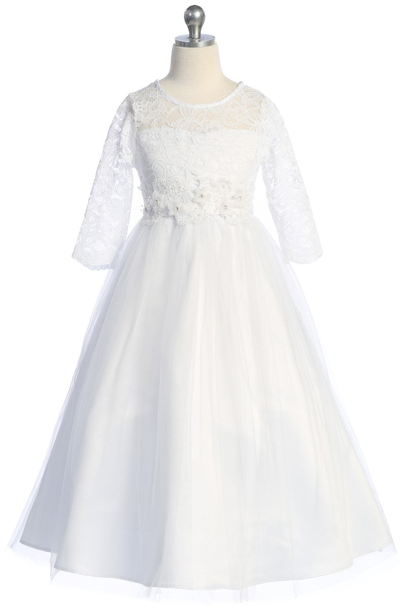 Girls Lace Top Long Sleeve Gown Floral Belt Multi Colour Canada white live