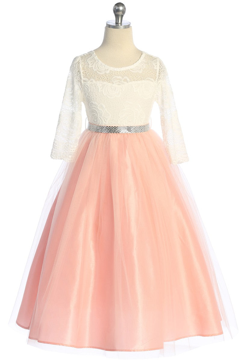 Girls Lace Top Long Sleeve Gown Multi Colour Canada blush